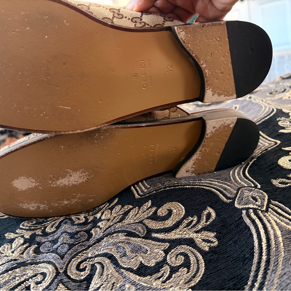Gucci Beige and Brown Monogram Mules with Gold Detail - Picture 7 of 8